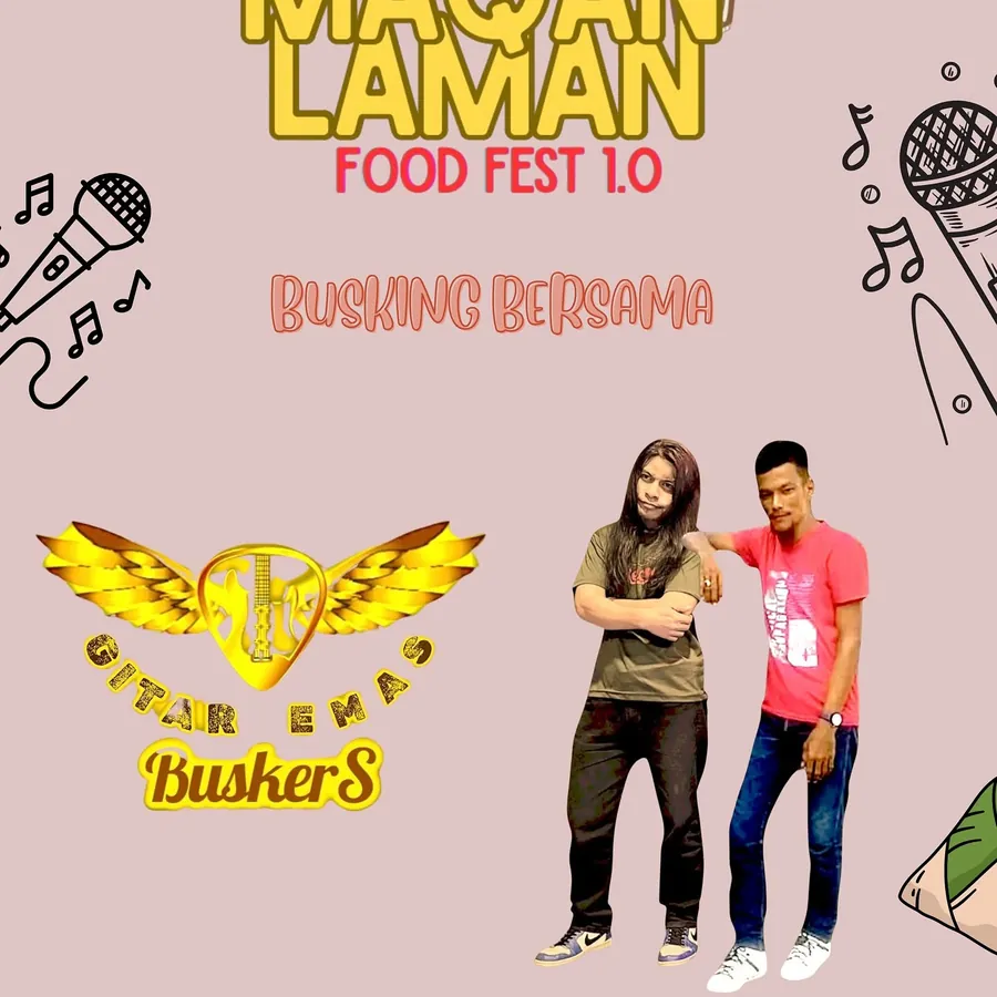 Poster sesi busking bersama Gitar Emas Buskers di Laman Cafe.